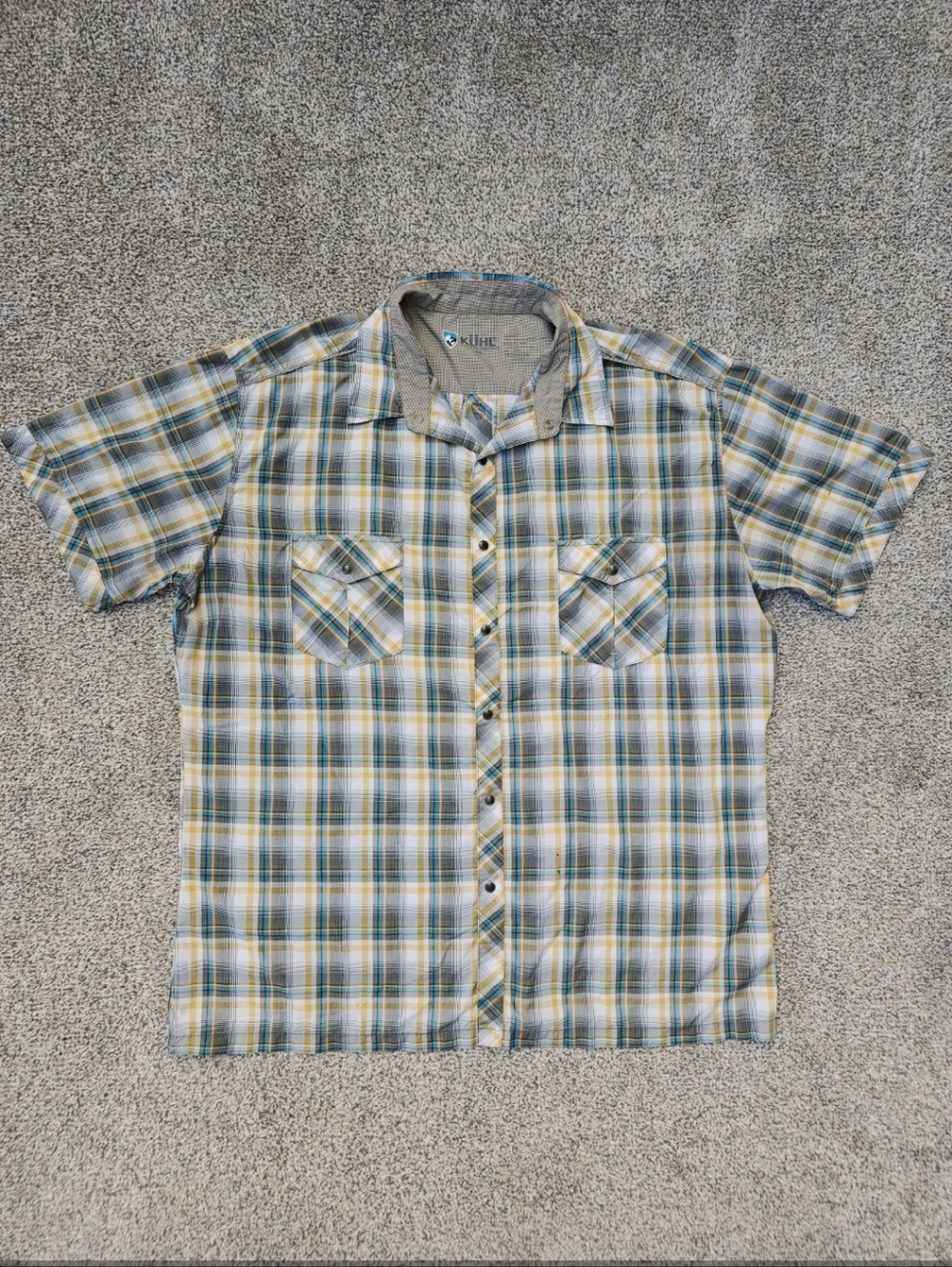 KUHL Konquer Shirt Skuba Gold Plaid Pearl Snap Eluxur Hiking Gorpcore Mens XXL